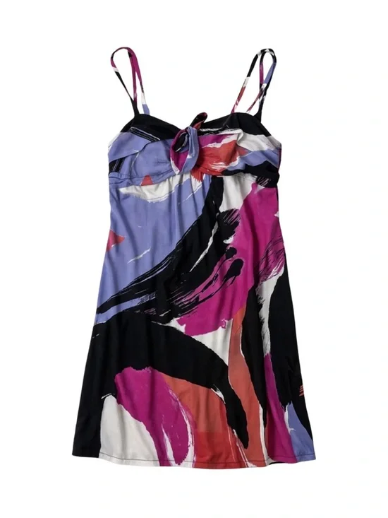 Kensie Sleeveless Silk Cotton Dress with Purple Pink Abstract Print Size Small - Picture 2 of 5